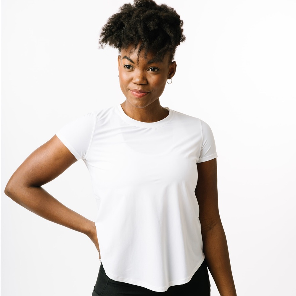 Zyia White Panel Split Back Tee NWOT